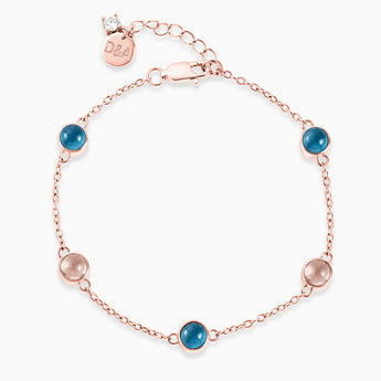 18KT Rose Gold Vermeil Cabochon London Blue Topaz & Morganite Bracelet - Constellation Front View