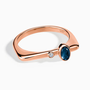 18KT Rose Gold Vermeil Cabochon London Blue Topaz Puzzle Stacking Ring - Minimal Bubble Front View