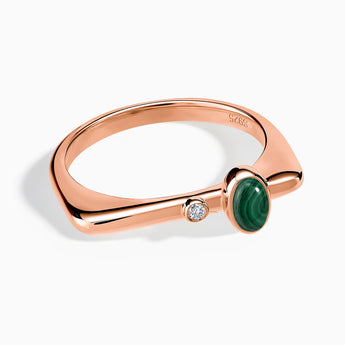 18KT Rose Gold Vermeil Cabochon Malachite Puzzle Stacking Ring - Minimal Bubble Front View