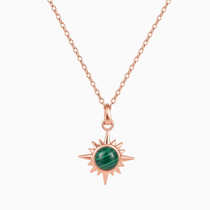 18KT Rose Gold Vermeil Cabochon Malachite Radiant Necklace - Sunburst Front View