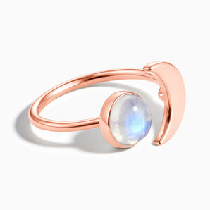 18KT Rose Gold Vermeil Cabochon Moonstone Crescent Open Ring - Cosmic Path Front View