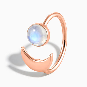 18KT Rose Gold Vermeil Cabochon Moonstone Crescent Open Ring - Cosmic Path Side View