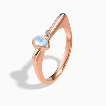 18KT Rose Gold Vermeil Cabochon Moonstone Puzzle Stacking Ring - Minimal Bubble Side View