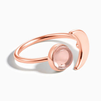 18KT Rose Gold Vermeil Cabochon Morganite Crescent Open Ring - Cosmic Path Front View