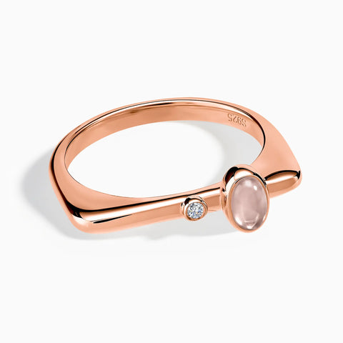 18KT Rose Gold Vermeil Cabochon Morganite Puzzle Stacking Ring - Minimal Bubble Front View