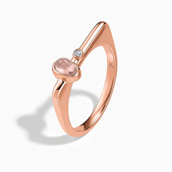 18KT Rose Gold Vermeil Cabochon Morganite Puzzle Stacking Ring - Minimal Bubble Side View
