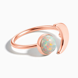 18KT Rose Gold Vermeil Cabochon Opal Crescent Open Ring - Cosmic Path Front View