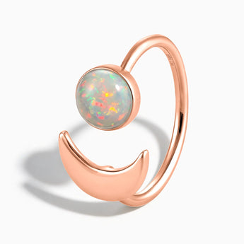 18KT Rose Gold Vermeil Cabochon Opal Crescent Open Ring - Cosmic Path Side View