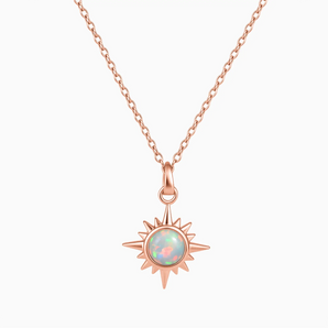 18KT Rose Gold Vermeil Cabochon Opal Radiant Necklace - Sunburst Front View
