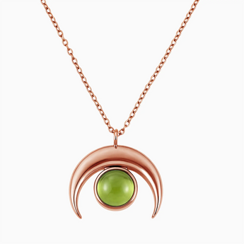 18KT Rose Gold Vermeil Cabochon Peridot Crescent Moon Necklace - Lunar Halo Front View
