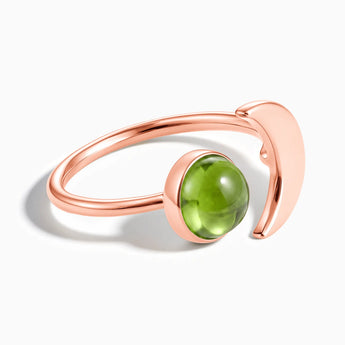 18KT Rose Gold Vermeil Cabochon Peridot Crescent Open Ring - Cosmic Path Front View