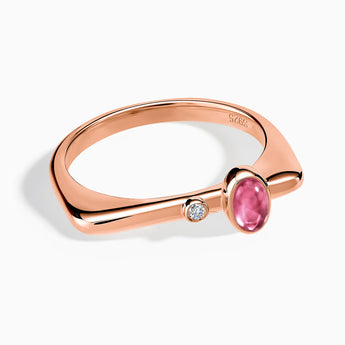 18KT Rose Gold Vermeil Cabochon Pink Tourmaline Puzzle Stacking Ring - Minimal Bubble Front View