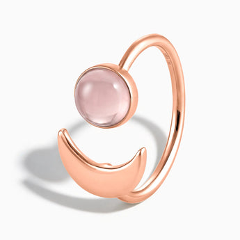 18KT Rose Gold Vermeil Cabochon Rose Quartz Crescent Open Ring - Cosmic Path Side View