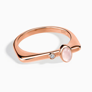 18KT Rose Gold Vermeil Cabochon Rose Quartz Puzzle Stacking Ring - Minimal Bubble Front View