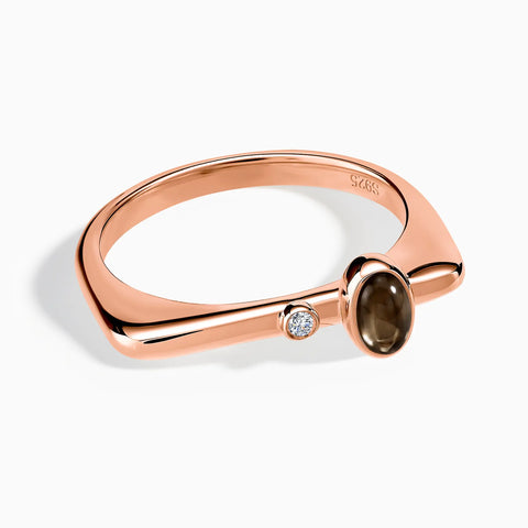 18KT Rose Gold Vermeil Cabochon Smoky Quartz Puzzle Stacking Ring - Minimal Bubble Front View