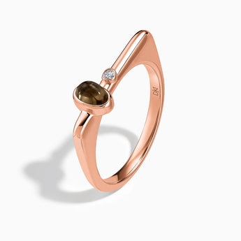 18KT Rose Gold Vermeil Cabochon Smoky Quartz Puzzle Stacking Ring - Minimal Bubble Side View