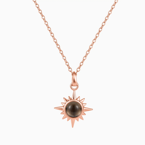18KT Rose Gold Vermeil Cabochon Smoky Quartz Radiant Necklace - Sunburst Front View