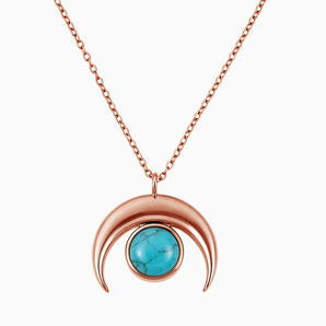 18KT Rose Gold Vermeil Cabochon Turquoise Crescent Moon Necklace - Lunar Halo Front View