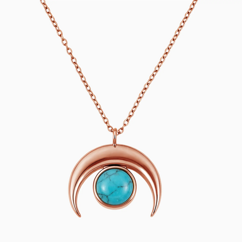 18KT Rose Gold Vermeil Cabochon Turquoise Crescent Moon Necklace - Lunar Halo Front View