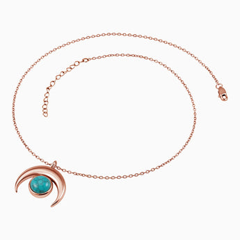 18KT Rose Gold Vermeil Cabochon Turquoise Crescent Moon Necklace - Lunar Halo Side View