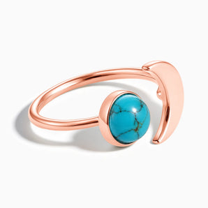 18KT Rose Gold Vermeil Cabochon Turquoise Crescent Open Ring - Cosmic Path Front View