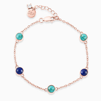 18KT Rose Gold Vermeil Cabochon Turquoise & Lapis Lazuli Bracelet - Constellation Front View