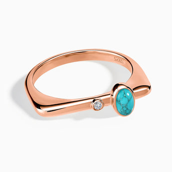 18KT Rose Gold Vermeil Cabochon Turquoise Puzzle Stacking Ring - Minimal Bubble Front View