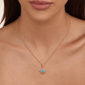 18KT Rose Gold Vermeil Cabochon Turquoise Radiant Necklace - Sunburst Model Shot