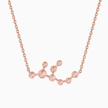 18KT Rose Gold Vermeil Cancer Zodiac Constellation Necklace - Rose Quartz Front View