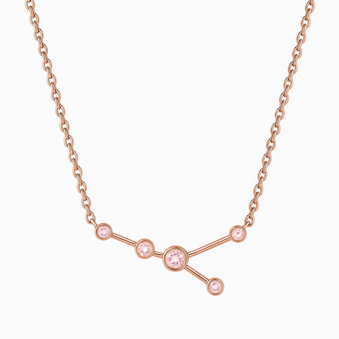 18KT Rose Gold Vermeil Cancer Zodiac Constellation Necklace - Rose Quartz Front View