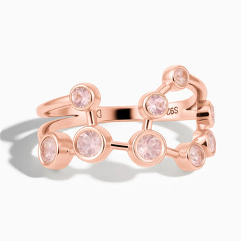 18KT Rose Gold Vermeil Cancer Zodiac Constellation Ring - Rose Quartz Front View