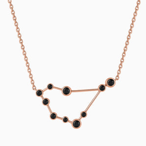 18KT Rose Gold Vermeil Capricorn Zodiac Constellation Necklace - Black Onyx Front View