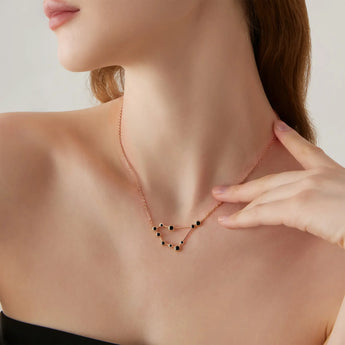 18KT Rose Gold Vermeil Capricorn Zodiac Constellation Necklace - Black Onyx Model Shot