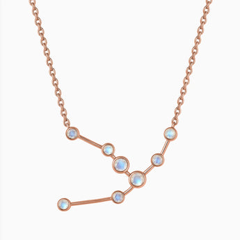 18KT Rose Gold Vermeil Capricorn Zodiac Constellation Necklace - Moonstone Front View