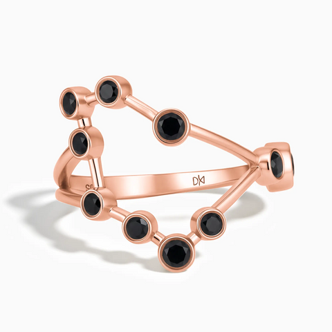 18KT Rose Gold Vermeil Capricorn Zodiac Constellation Ring - Black Onyx Front View