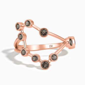 18KT Rose Gold Vermeil Capricorn Zodiac Constellation Ring - Smoky Quartz Front View
