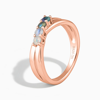 18KT Rose Gold Vermeil Celestial Mirage Four Round Stone Crossover Ring - Seasons Rhythm Side View