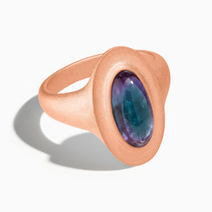 18KT Rose Gold Vermeil Chunky Oval Alexandrite Sandblasted Ring - The Zenith Front View
