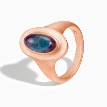18KT Rose Gold Vermeil Chunky Oval Alexandrite Sandblasted Ring - The Zenith Side View