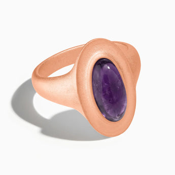 18KT Rose Gold Vermeil Chunky Oval Amethyst Sandblasted Ring - The Zenith Front View