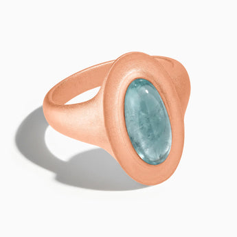 18KT Rose Gold Vermeil Chunky Oval Aquamarine Sandblasted Ring - The Zenith Front View