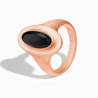 18KT Rose Gold Vermeil Chunky Oval Black Onyx Sandblasted Ring - The Zenith Side View