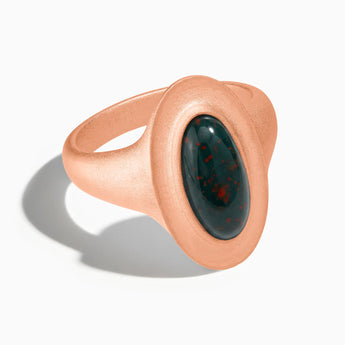 18KT Rose Gold Vermeil Chunky Oval Bloodstone Sandblasted Ring - The Zenith Front View
