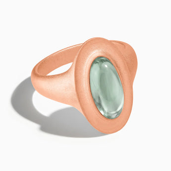 18KT Rose Gold Vermeil Chunky Oval Green Amethyst Sandblasted Ring - The Zenith Front View