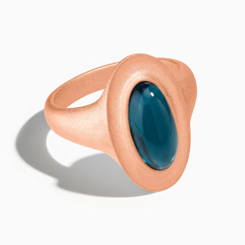 18KT Rose Gold Vermeil Chunky Oval London Blue Topaz Sandblasted Ring - The Zenith Front View