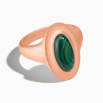 18KT Rose Gold Vermeil Chunky Oval Malachite Sandblasted Ring - The Zenith Front View