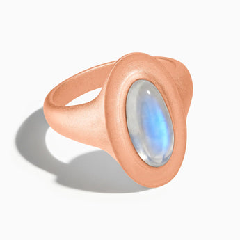 18KT Rose Gold Vermeil Chunky Oval Moonstone Sandblasted Ring - The Zenith Front View