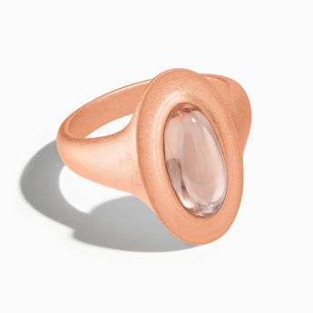 18KT Rose Gold Vermeil Chunky Oval Morganite Sandblasted Ring - The Zenith Front View