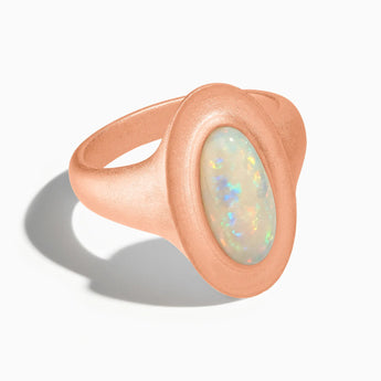 18KT Rose Gold Vermeil Chunky Oval Opal Sandblasted Ring - The Zenith Front View