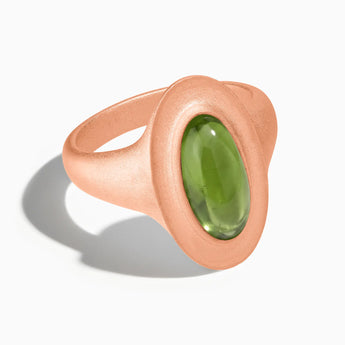 18KT Rose Gold Vermeil Chunky Oval Peridot Sandblasted Ring - The Zenith Front View